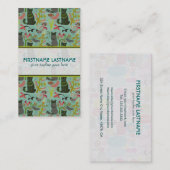 Vogels Katten en Bloemen Pastel Retro Patroon Visitekaartje (Voorkant / Achterkant)