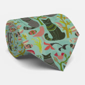 Vogels Katten en Bloemen Retro Patroon Stropdas (Opgerold)