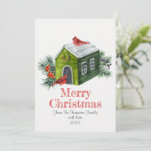 Vogels Kerst Rode kardinalen Robins Waterverf Feestdagenkaart (Staand voorkant)