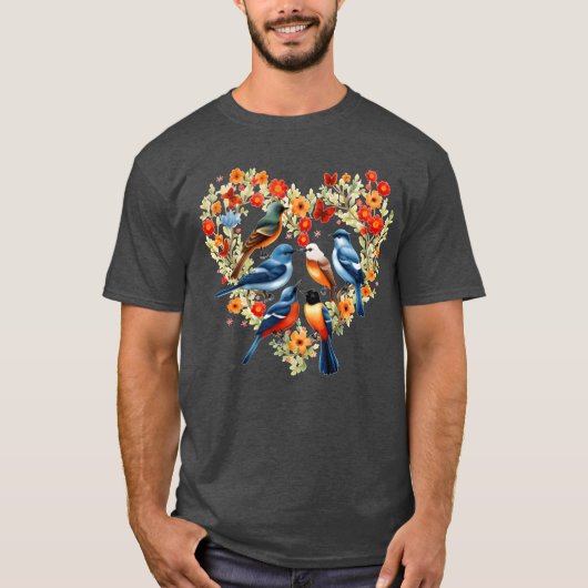 Vogels kijken Hart Bloem Krans Vogelaar Vogels Voo T-shirt (Voorkant)