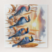 Vogels kijken naar de zonsondergang in het maïsvel legpuzzel (Horizontaal)