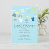 Vogels & Kleding op een draad Baby Douche Uitnodig Kaart (Staand voorkant)