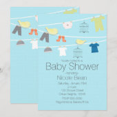 Vogels & Kleding op een draad Baby Douche Uitnodig Kaart (Voorkant / Achterkant)