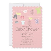 Vogels & Kleren aan een draad Baby Shower Uitnodig