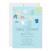 Vogels & Kleren aan een draad Baby Shower Uitnodig