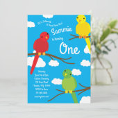 Vogels Kleurrijke 1e verjaardag Uitnodigingen (Staand voorkant)