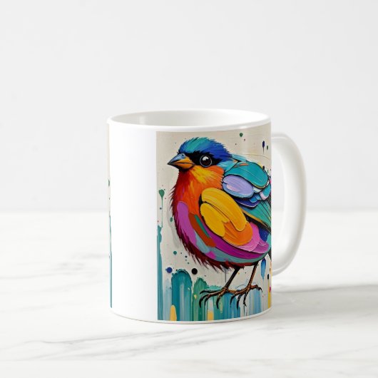 Vogels kleurrijke kunst abstracte dikke reus schat koffiemok (Voorkant rechts)