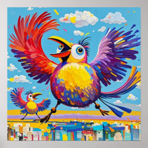 Vogels kleurrijke kunst abstracte dikke reus schat poster