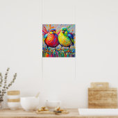 Vogels kleurrijke kunst abstracte dikke reus schat poster (Keuken)
