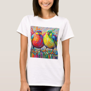 Vogels kleurrijke kunst abstracte dikke reus schat t-shirt