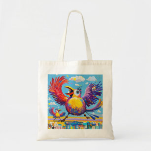 Vogels kleurrijke kunst abstracte dikke reus schat tote bag