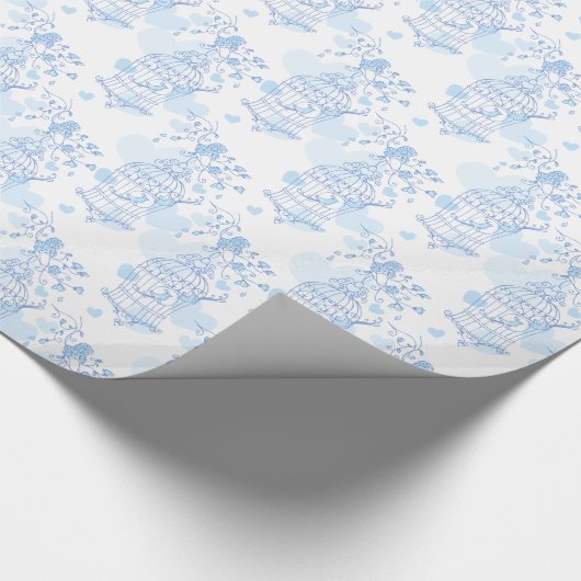 Vogels kooi aqua blauw patterned bruiloft wrap cadeaupapier (Hoek)