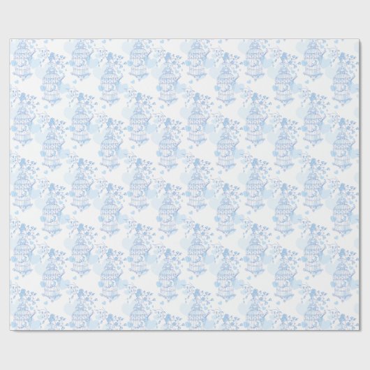 Vogels kooi aqua blauw patterned bruiloft wrap cadeaupapier (Vlak)