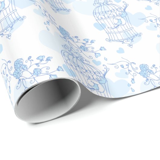 Vogels kooi aqua blauw patterned bruiloft wrap cadeaupapier (Rol Hoek)