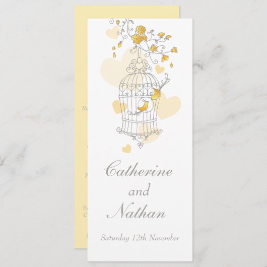 Vogels kooi geel grijs bruiloft diner menu (Voorkant / Achterkant)