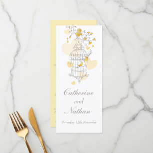 Vogels kooi geel grijs bruiloft diner menu