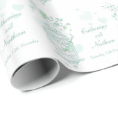 Vogels kooi groen en wit bruiloft aangepaste wrap cadeaupapier (Rol Hoek)