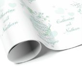 Vogels kooi groen en wit bruiloft aangepaste wrap cadeaupapier (Rol Hoek)
