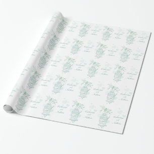 Vogels kooi groen en wit bruiloft aangepaste wrap cadeaupapier