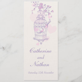 Vogels kooi paarse roze bruiloft diner menu