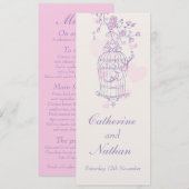 Vogels kooi paarse roze bruiloft diner menu (Voorkant / Achterkant)