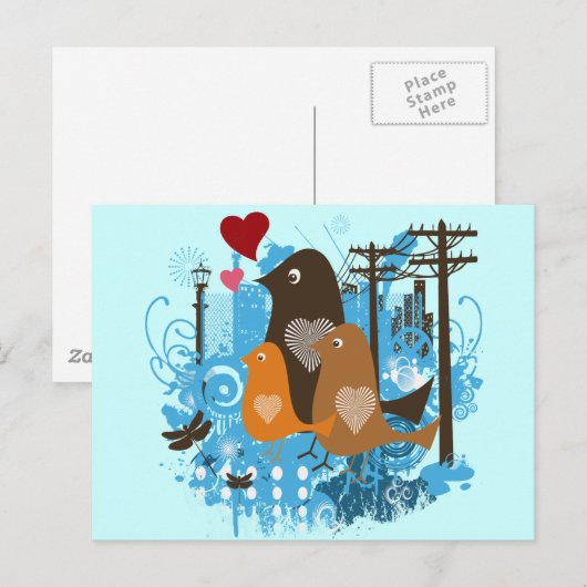  vogels kool retro briefkaart (Voorkant / Achterkant)