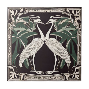 Vogels Kraanvogels Familie Art Deco Nouveau Decora Tegeltje