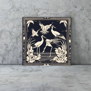 Vogels Kraanvogels Zwart en Wit Art Deco Nouveau Tegeltje