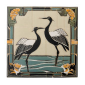 Vogels Kranen in Lake Art Deco Art Nouveau Tegeltje (Voorkant)