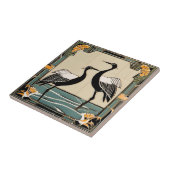 Vogels Kranen in Lake Art Deco Art Nouveau Tegeltje (Zijkant)