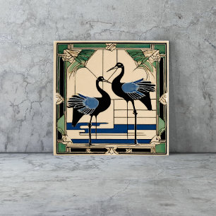 Vogels Kranen in Lake Art Deco Art Nouveau Tegeltje