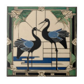 Vogels Kranen in Lake Green Art Deco Art Nouveau Tegeltje (Voorkant)