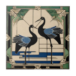 Vogels Kranen in Lake Green Art Deco Art Nouveau Tegeltje