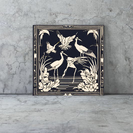 Vogels Kranen Zwart-wit Art Deco Nouveau Tegeltje