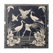 Vogels Kranen Zwart-wit Art Deco Nouveau Tegeltje (Voorkant)
