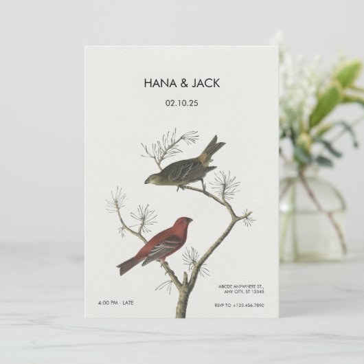 Vogels kunst Japans stijl Bruiloft Kaart (Staand voorkant)