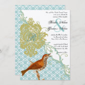  vogels Lagoon Endive Damask Wedding Kaart (Voorkant / Achterkant)