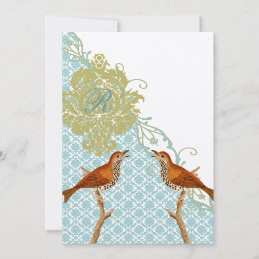  vogels Lagoon Endive Damask Wedding Kaart (Achterkant)