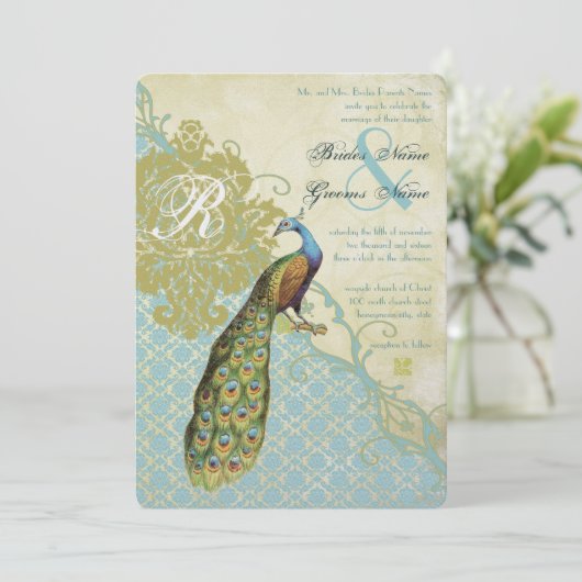  vogels Lagoon Endive Damask Wedding Kaart (Staand voorkant)