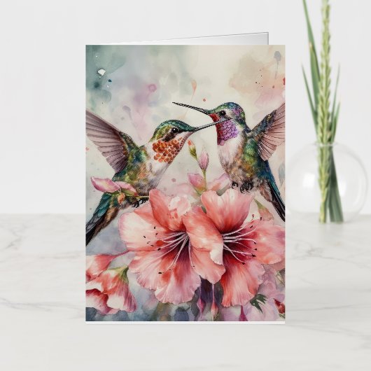 Vogels met bloemen folie wenskaart (Voorkant)