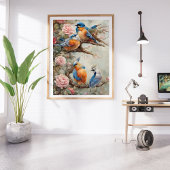 Vogels met bloemen foto afdruk