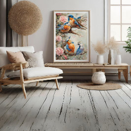 Vogels met bloemen foto afdruk