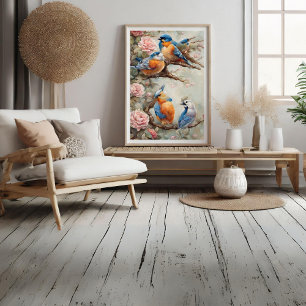 Vogels met bloemen foto afdruk