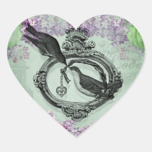 vogels met een hendeltje en cadeautjes hart sticker