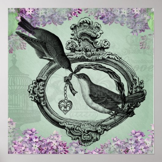  vogels met een hendeltje en cadeautjes poster (Voorkant)