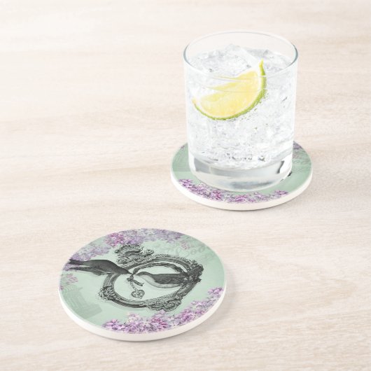  vogels met een hendeltje en cadeautjes zandsteen onderzetter (Zijkant)