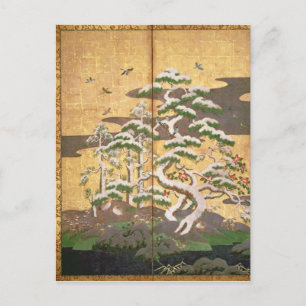 Vogels met herfst- en winterbloemen briefkaart