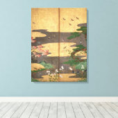 Vogels met herfst- en winterbloemen canvas afdruk (Insitu (Houten vloer))