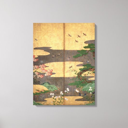 Vogels met herfst- en winterbloemen canvas afdruk (Voorkant)