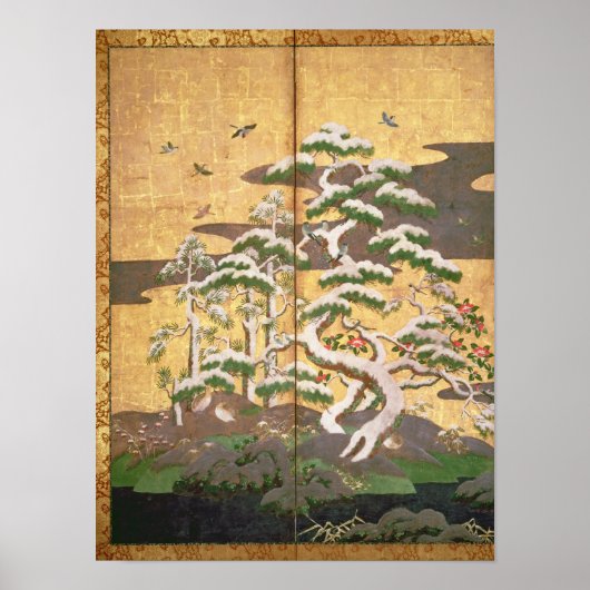 Vogels met herfst- en winterbloemen poster (Voorkant)